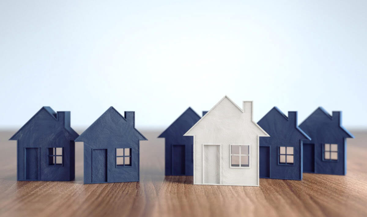 Blue and white toy houses