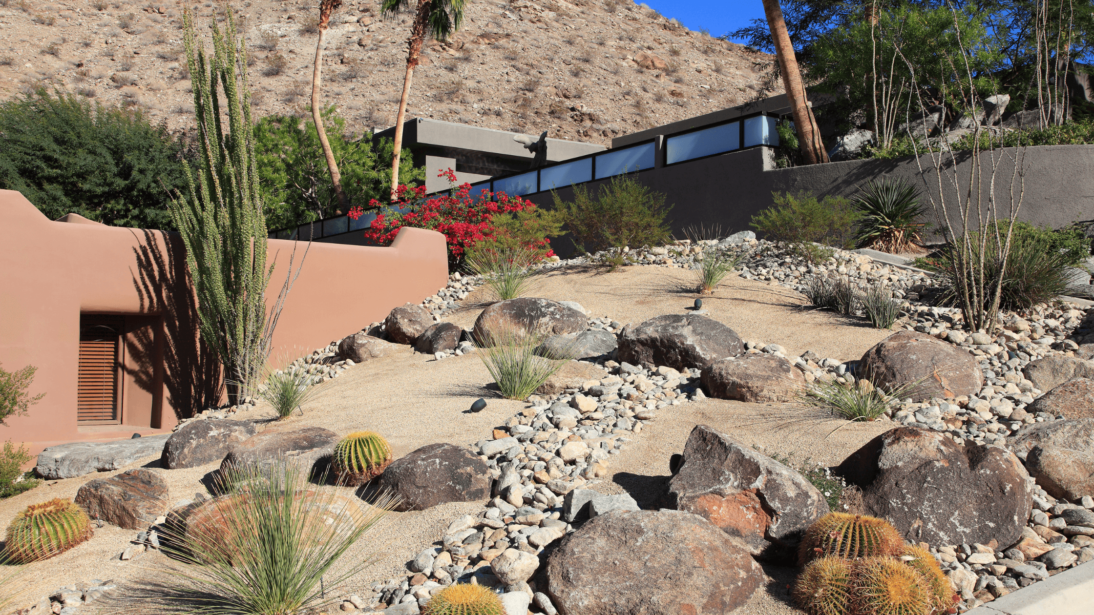 Home with outdoor landscaping